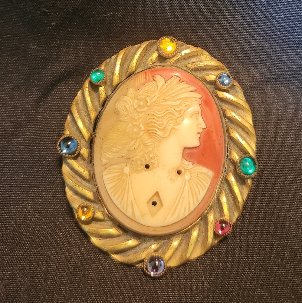 Vintage Gold and Multicolor Cameo Brooch